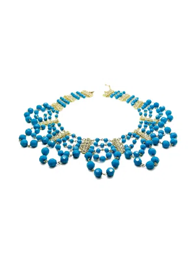 Pre-owned Jennifer Gibson Jewellery 2000s Crystal Festoon Necklace In Blue