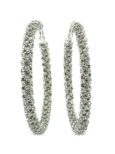 Pre-owned Jennifer Gibson Jewellery 2000s Megahuge Crystal Silver Hoop Earrings