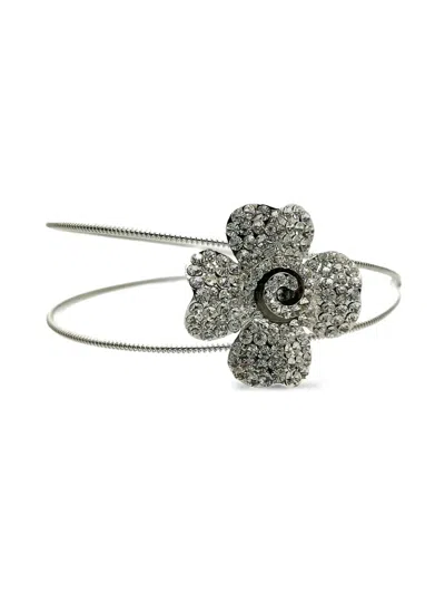 Pre-owned Jennifer Gibson Jewellery 2000s Preloved Double-band Crystal Flower Tiara In Silver