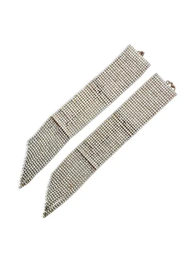 Pre-owned Jennifer Gibson Jewellery 2000s Rhinestone Tassel Cuffs (set Of Two) In Silver