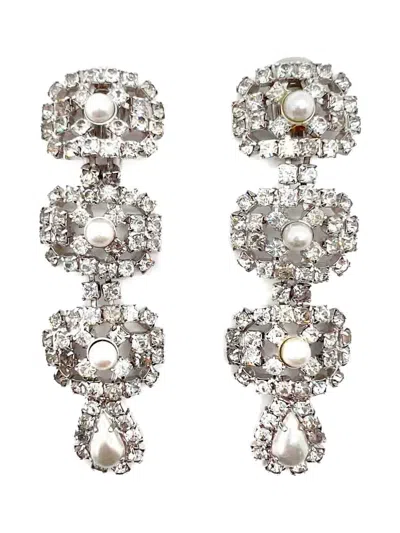 Pre-owned Jennifer Gibson Jewellery Crystal Clip-on Earrings In Silver