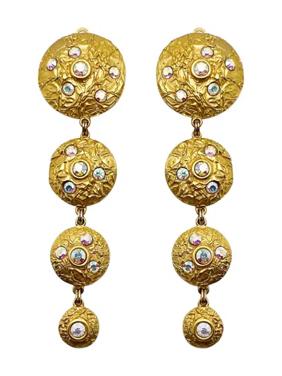 Pre-owned Jennifer Gibson Jewellery Malcolm Morris Crystal-embellishment Earrings In Gold