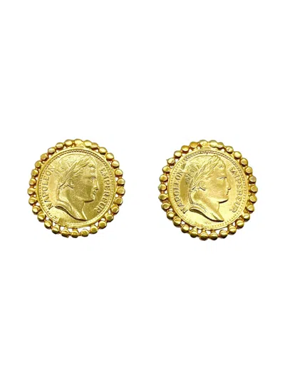 Pre-owned Jennifer Gibson Jewellery Napoleon Coin Earrings In Gold