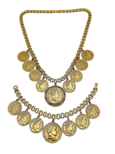Pre-owned Jennifer Gibson Jewellery Vintage Goldette Chunky Coin Necklace Set