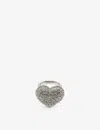 Jennifer Gibson Jewellery Pre-loved Heart Rhodium-plated Metal And Crystal Ring In Silver White