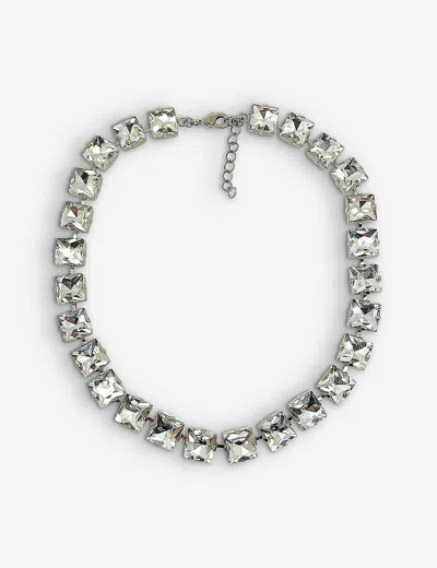 Jennifer Gibson Jewellery Womens Silver White Pre-loved Metal And Square-cut Crystal Rivière Necklac
