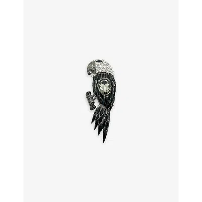 Jennifer Gibson Jewellery Womens  Pre-loved Valentino Parrot Crystal-embellished Brooch In Gunmetal Black