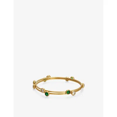 Jennifer Gibson Jewellery Womens  Pre-loved Jgi Glass Emerald And White Crystal Bangles In Gold