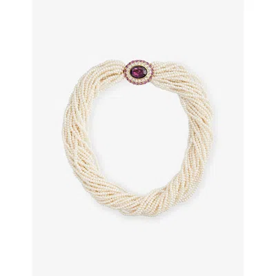 Jennifer Gibson Jewellery Womens  Pre-loved Jgj Statement Pearl Torsade Amethyst Crystal Necklace In Cream