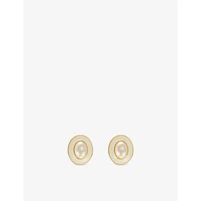 Jennifer Gibson Jewellery Womens  Pre-loved Monet Pearl And Enamel Clip Earrings In Cream
