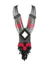 Jennifer Gibson Statement Art Deco Inspired Neon &amp; Black Tassel Collar 2000s In Black