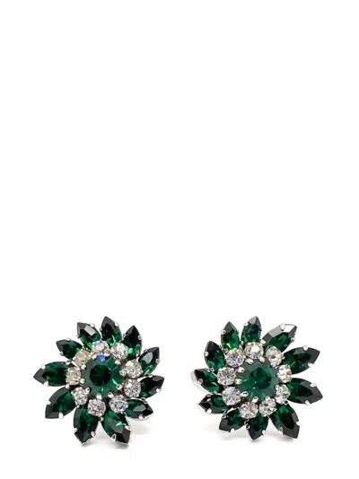Jennifer Gibson Vintage Austrian Emerald Crystal Floral Earrings 1950s In Green