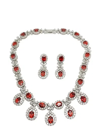 Pre-owned Jennifer Gibson Vintage Fire Crystal Droplet Necklace And Earrings 2000s In Metallic