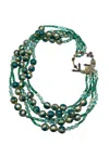 Jennifer Gibson Vintage Ornella Italy Bird Of Paradise Clasped Multirow Necklace 1960s In Green