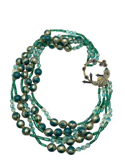 Jennifer Gibson Vintage Ornella Italy Bird Of Paradise Clasped Multirow Necklace 1960s In Green