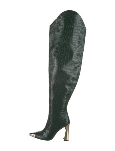 Pre-owned Jennifer Le Crocodile Boots In Green