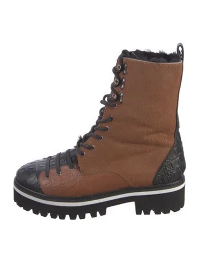 Pre-owned Jennifer Le Leather Colorblock Pattern Snow Boots In Brown