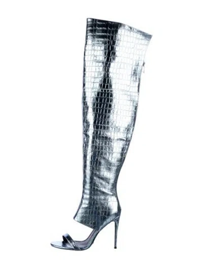Pre-owned Jennifer Le Leather Striped Boots In Blue