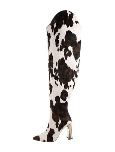 Pre-owned Jennifer Le Ponyhair Animal Print Lace-up Boots In Black