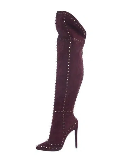 Pre-owned Jennifer Le Suede Studded Accents Boots In Purple
