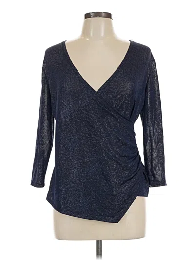 Pre-owned Jennifer Lopez 3/4 Sleeve Top Blue Plunge Neckline Tops