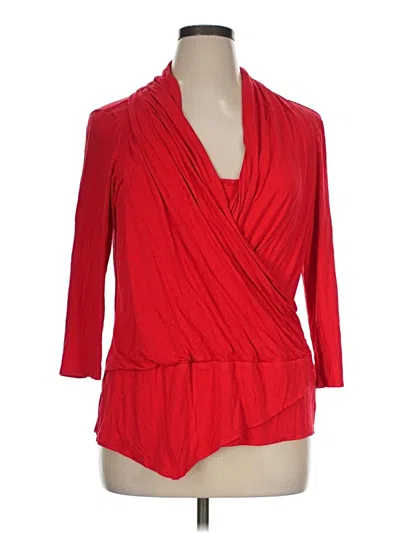 Pre-owned Jennifer Lopez 3/4 Sleeve Top Red Plunge Neckline Tops