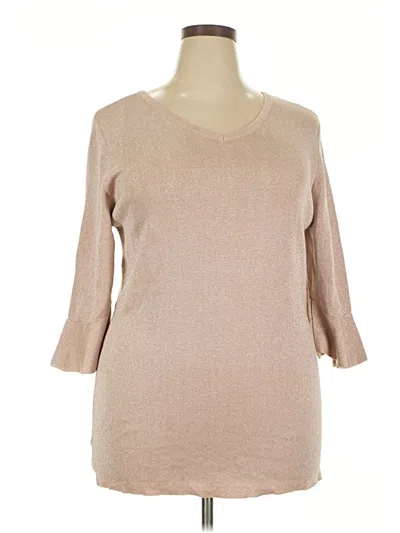 Pre-owned Jennifer Lopez 3/4 Sleeve Top Tan Scoop Neck Tops