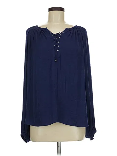 Pre-owned Jennifer Lopez Long Sleeve Henley Shirt In Blue