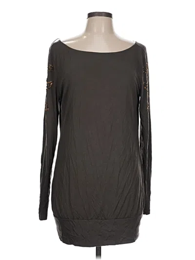 Pre-owned Jennifer Lopez Long Sleeve Top Gray Boatneck Tops