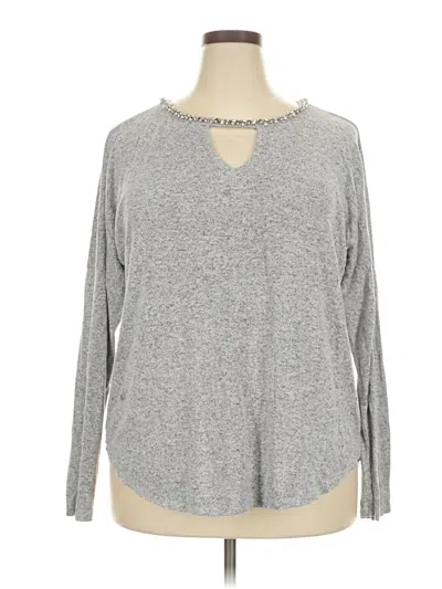 Pre-owned Jennifer Lopez Long Sleeve Top Gray Keyhole Neckline Tops