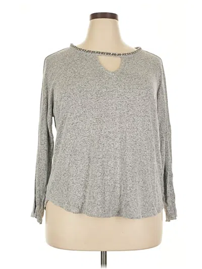 Pre-owned Jennifer Lopez Long Sleeve Top Gray Keyhole Neckline Tops