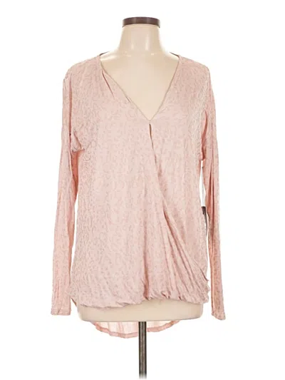 Jennifer Lopez Long Sleeve Top Pink Plunge Neckline Tops