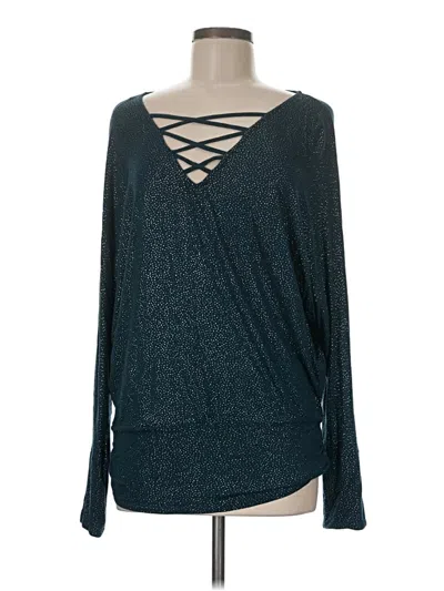 Pre-owned Jennifer Lopez Long Sleeve Top Teal Plunge Neckline Tops