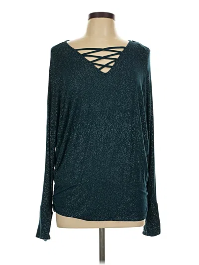 Pre-owned Jennifer Lopez Long Sleeve Top Teal V-neck Tops