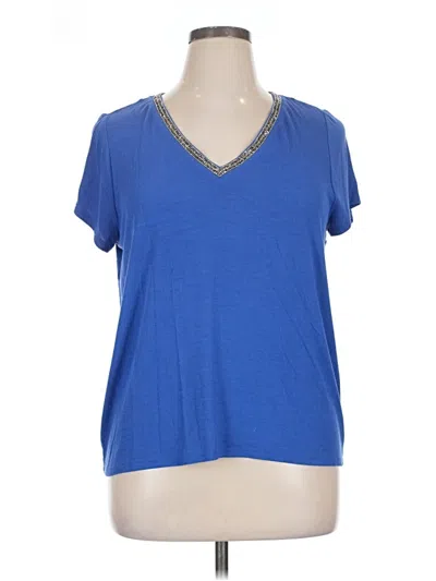 Pre-owned Jennifer Lopez Short Sleeve Top Blue V-neck Tops