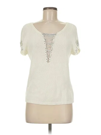 Pre-owned Jennifer Lopez Short Sleeve Top Ivory Keyhole Neckline Tops In White