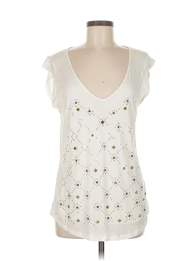 Pre-owned Jennifer Lopez Short Sleeve Top Ivory Sweetheart Neckline Tops In White