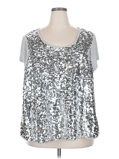 Pre-owned Jennifer Lopez Short Sleeve Top Silver Metallic Pattern Scoop Neck Tops