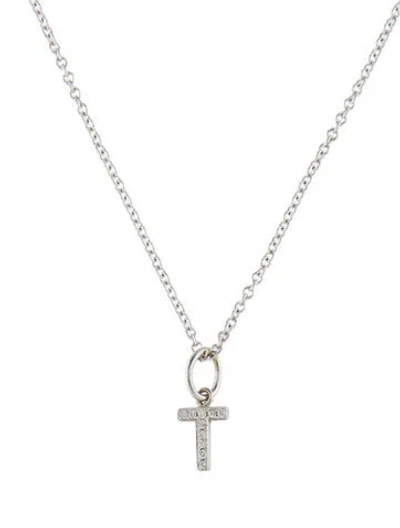 Pre-owned Jennifer Meyer 14k Diamond Mini Uppercase T Necklace, 16.5" In Multicolor