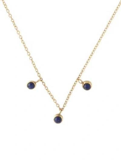 Pre-owned Jennifer Meyer 14k Lapis Lazuli 3 Mini Bezel Dangle Necklace, 16" In Multicolor