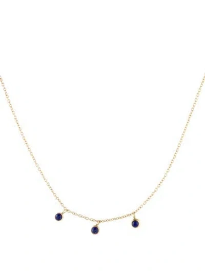 Pre-owned Jennifer Meyer 14k Lapis Lazuli 3 Station Mini Dangle Necklace, 16" In Multi