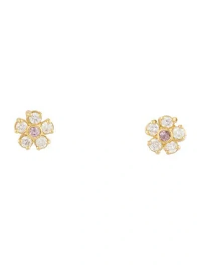 Pre-owned Jennifer Meyer 14k Sapphire & Diamond Flower Stud Earrings In Multi