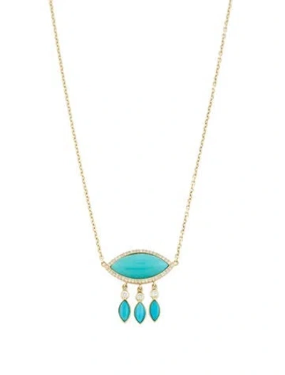 Pre-owned Jennifer Meyer 18k Composite Turquoise & Diamond Pendant W/ 14k Chain Necklace, 17" In Multi