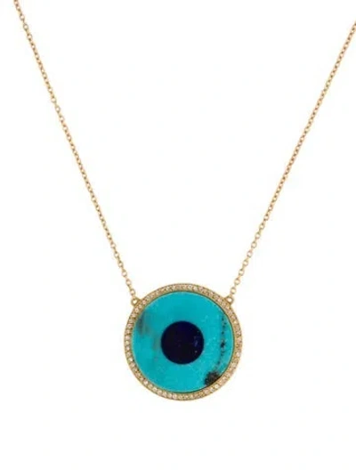 Pre-owned Jennifer Meyer 18k Diamond, Turquoise & Lapis Lazuli Inlay Evil Eye Necklace, 17" In Multi