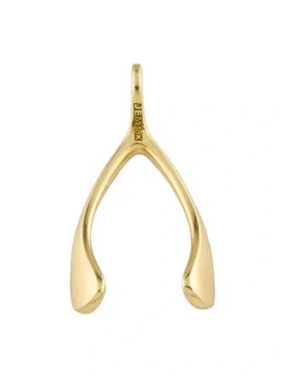 Pre-owned Jennifer Meyer 18k Diamond Wishbone Pendant, 1" In Multicolor