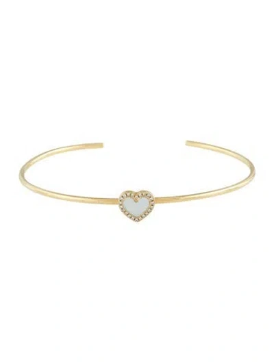 Pre-owned Jennifer Meyer 18k Mother Of Pearl & Diamond Cuff Bracelet, 6" In Multicolor