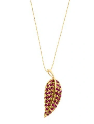 Pre-owned Jennifer Meyer 18k Ruby Large Leaf Pendant Necklace W/ Unbranded 14k Chain, 30" In Multi