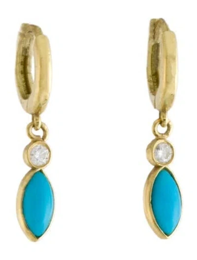 Pre-owned Jennifer Meyer 18k Turquoise & Diamond Drop Earrings In Multi