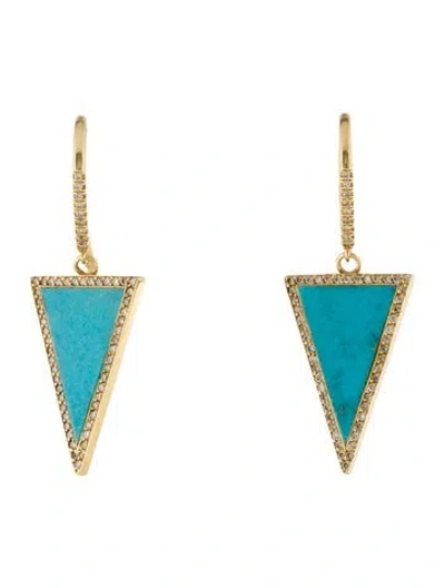 Pre-owned Jennifer Meyer 18k Turquoise & Diamond Triangular Drop Earrings In Multi