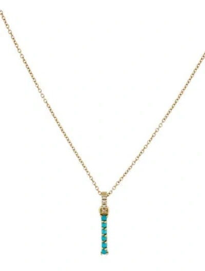 Pre-owned Jennifer Meyer 18k Turquoise Initial 'i' Pendant W/ 14k Necklace, 16" In Multi